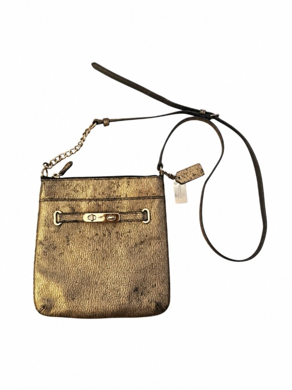 Coach Metallic Gold Black Crossbody Bag Adjustable Strap Zip Top